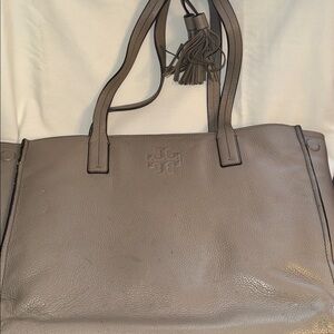 Tory Burch Taupe Leather Tote with Tassel